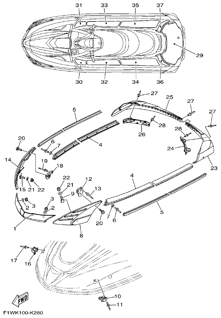 Yamaha F1WM GUNWALE & MAT parts diagram